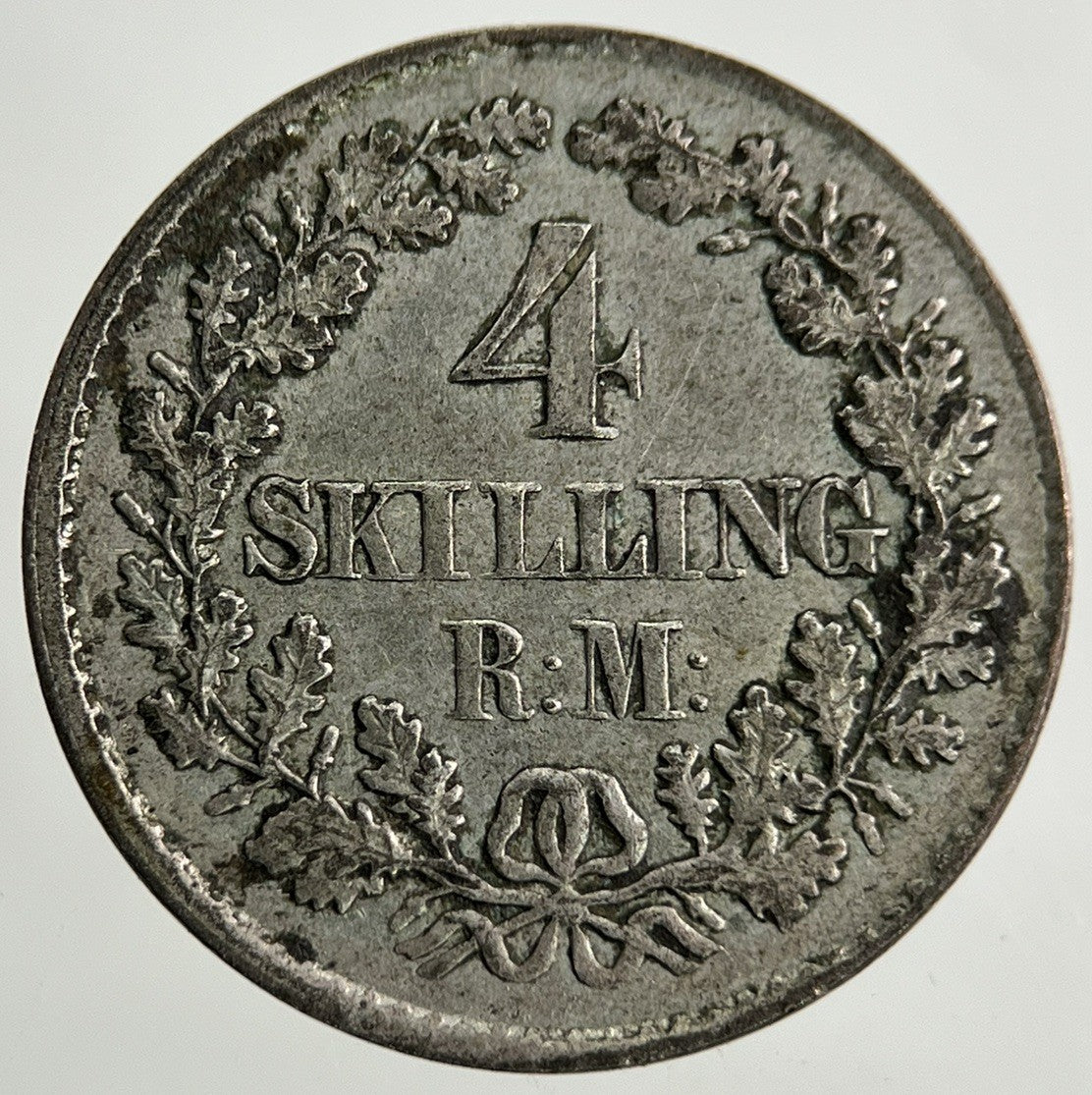 1854 Denmark 4 Skilling Silver Coin | Fine Collectable Grade