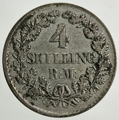 1854 Denmark 4 Skilling Silver Coin | Fine Collectable Grade