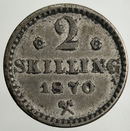 1870 Norway 2 Skilling Silver Coin | Fine Collectable Grade