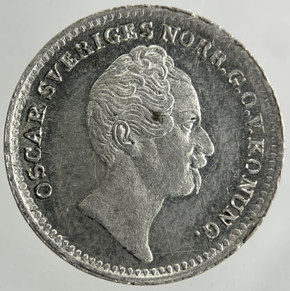1855 Sweden 1/16 Riksdaler Silver Coin | Very High Grade