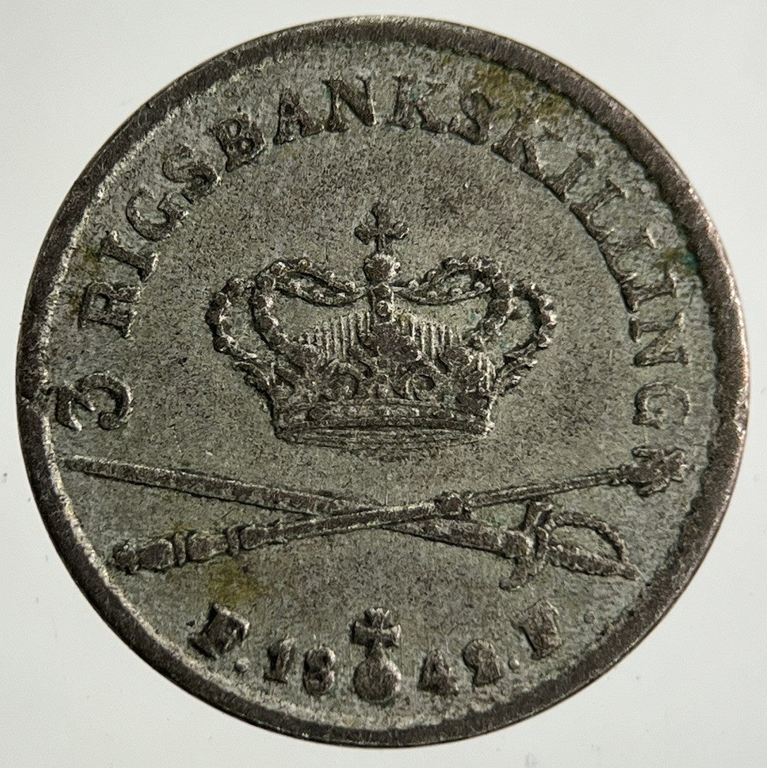 1842 Denmark Rigsbank 3 Skilling Silver Coin | Fine Collectable Grade