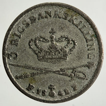 1842 Denmark Rigsbank 3 Skilling Silver Coin | Fine Collectable Grade
