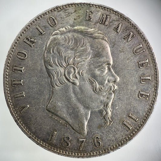 1876 Italy 5 Lira Lire Silver Coin | Very High Grade