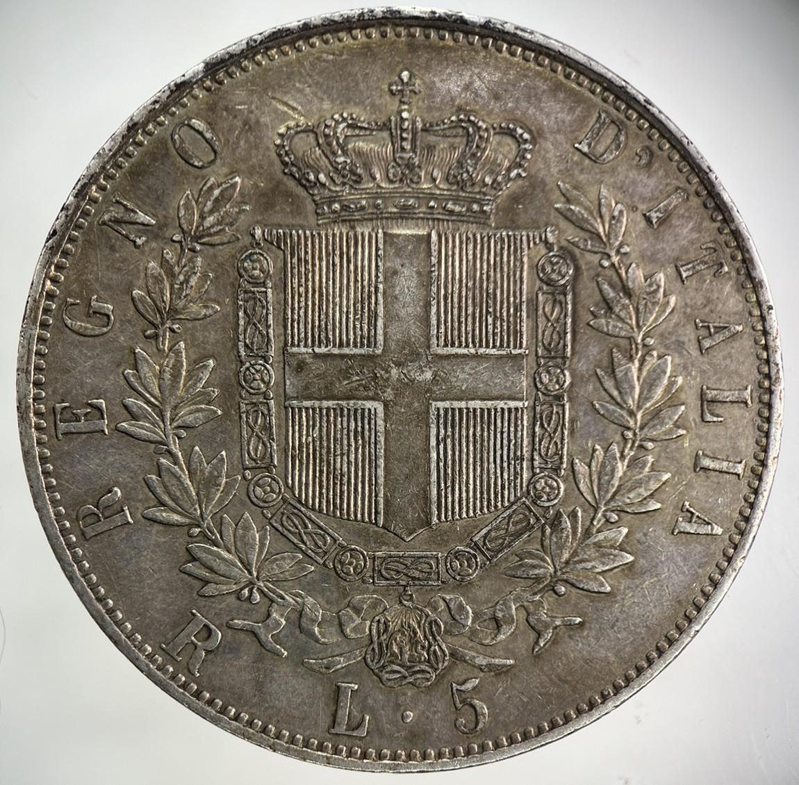 1876 Italy 5 Lira Lire Silver Coin | Very High Grade