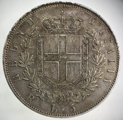 1876 Italy 5 Lira Lire Silver Coin | Very High Grade