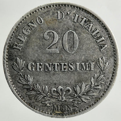 1863 Italy 20 Centesimi Silver Coin | Very High Grade