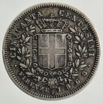 1860 Italy Florence 50 Cinquanta Centesimi Silver Coin | Very High Grade
