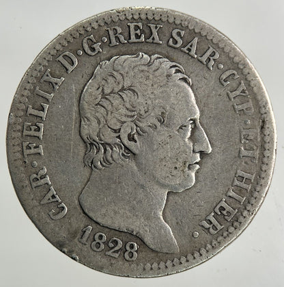 1828 Italy Sardinia 1 Lira Silver Coin | Fine Collectable Grade