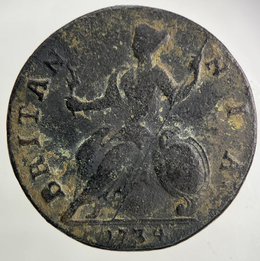 1734 George II 2nd Half-Penny Coin | Fine Collectable Grade