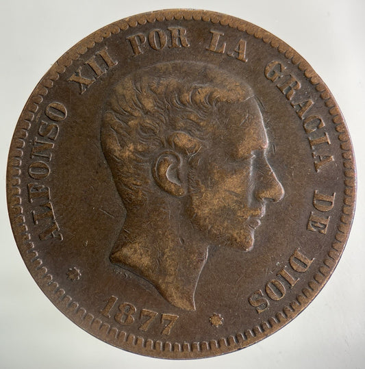 1877 Spain 10 Diez Centimos Coin | Fine Collectable Grade