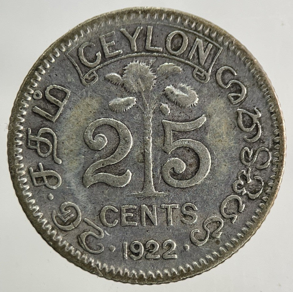 1922 Ceylon 25 Cents Silver Coin | Fine Collectable Grade