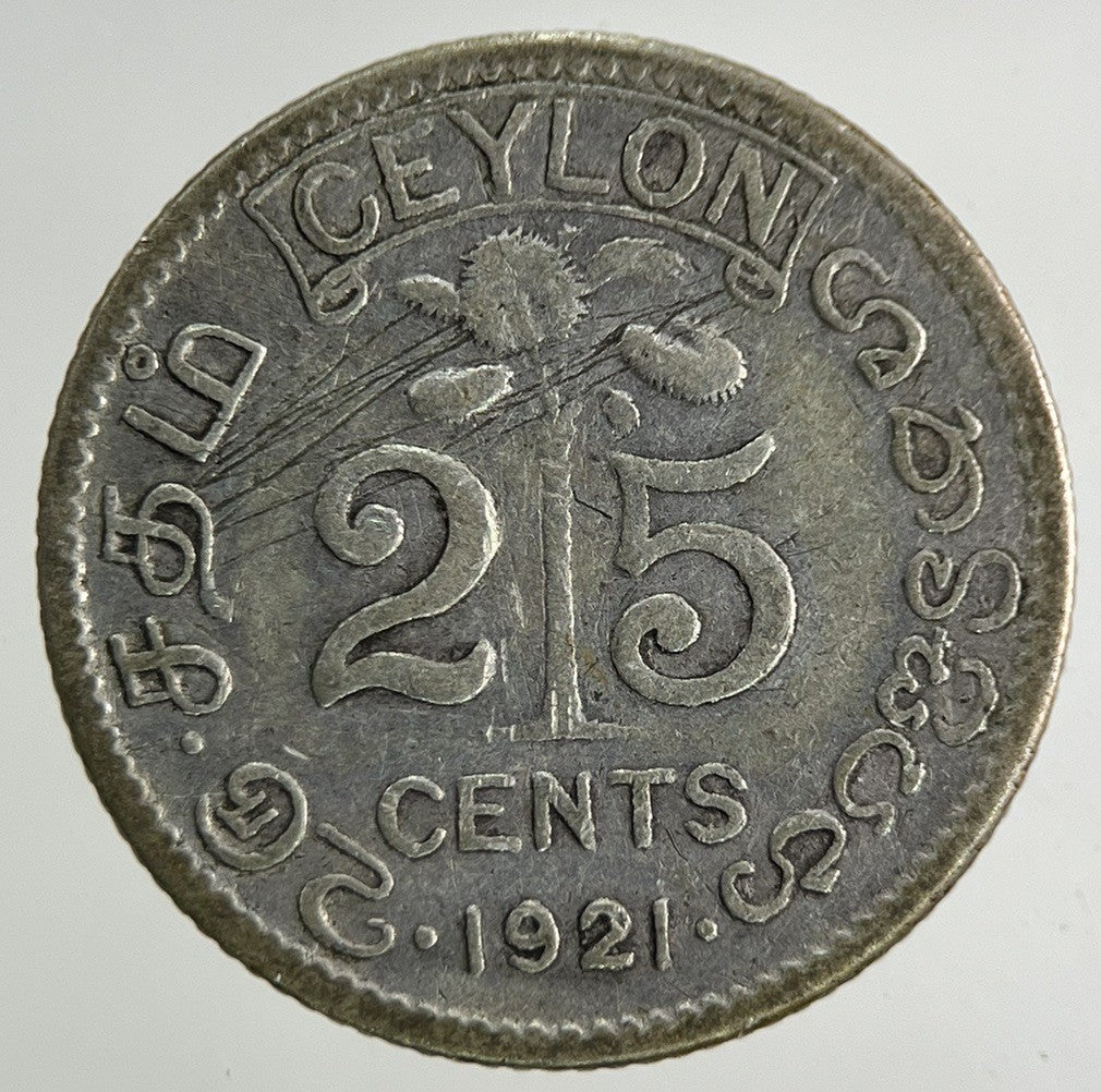 1921 Ceylon 25 Cents Silver Coin | Fine Collectable Grade