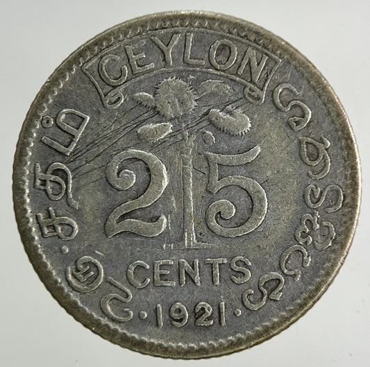 1921 Ceylon 25 Cents Silver Coin | Fine Collectable Grade