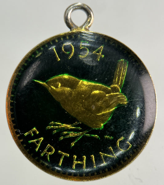 1954 Elizabeth II 2nd Wren Farthing Colourised Coin | Fine Collectable Grade