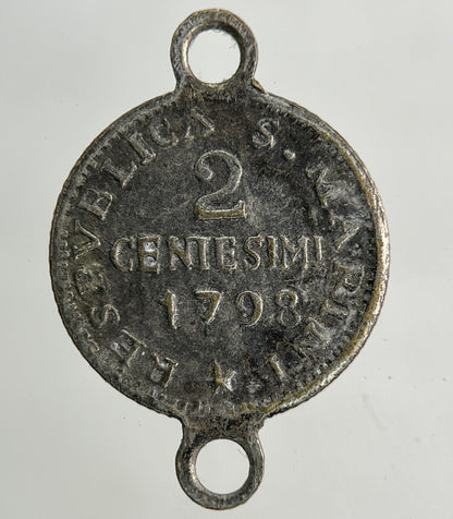 1798 Italy San Marino 2 Centesimi Coin | Fine Collectable Grade