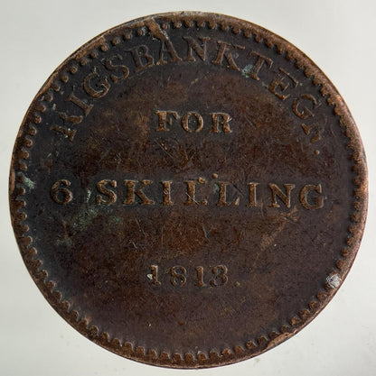 1813 Denmark 6 Skilling Coin | Fine Collectable Grade