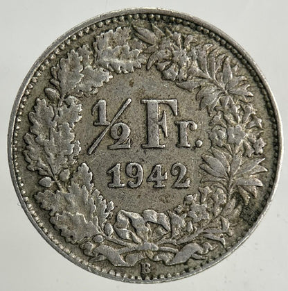 1942 Switzerland Swiss 1/2 Half Franc Silver Coin | Fine Collectable Grade