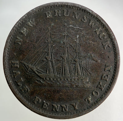 1843 Canada New Brunswick Half-Penny Coin | Fine Collectable Grade