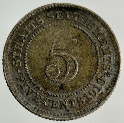 1919 Straits Settlements 5 Cents Silver Coin | Fine Collectable Grade