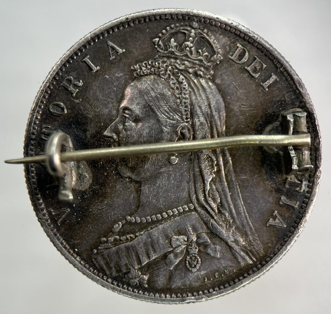1887 Victoria Half-Crown Silver Broach Coin | Very High Grade