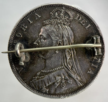 1887 Victoria Half-Crown Silver Broach Coin | Very High Grade