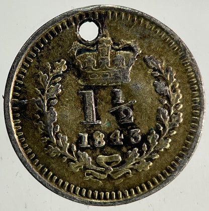 1843 Victoria Three-Half-Pence 1 1/2 Silver Coin | Collectable Grade
