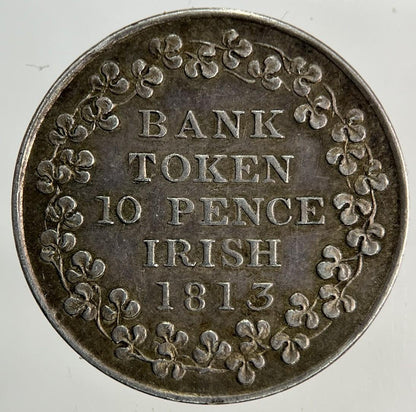 1813 Irish 10 Pence Silver Bank Token Coin | Very High Grade