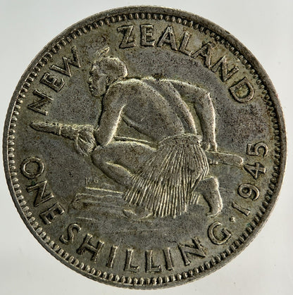 1945 New Zealand One Shilling Silver Coin | Very High Grade