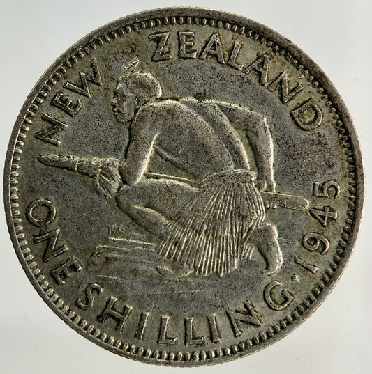 1945 New Zealand One Shilling Silver Coin | Very High Grade