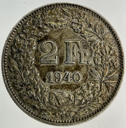 1940 Switzerland Swiss 2 Francs Silver Coin | Very High Grade