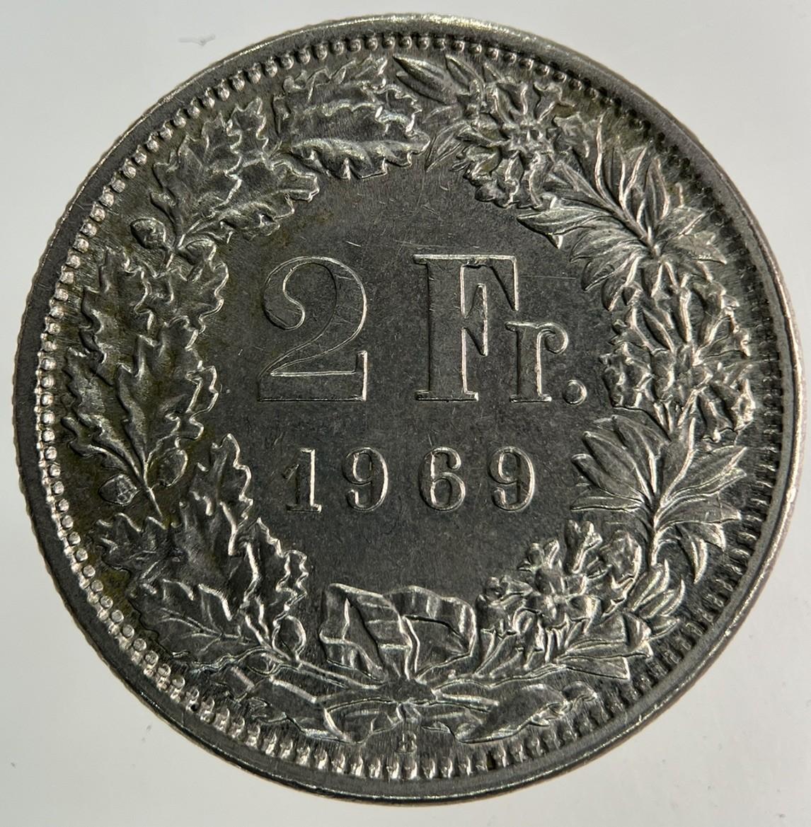 1969 Switzerland Swiss 2 Francs Coin | Very High Grade