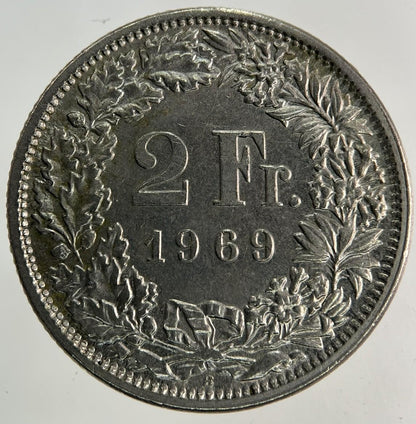 1969 Switzerland Swiss 2 Francs Coin | Very High Grade