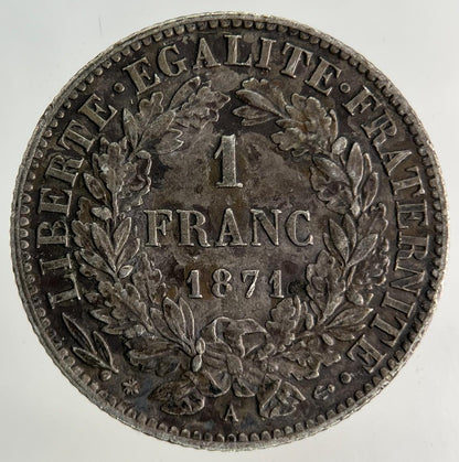 1871 France 1 Franc Silver Coin | Very High Grade