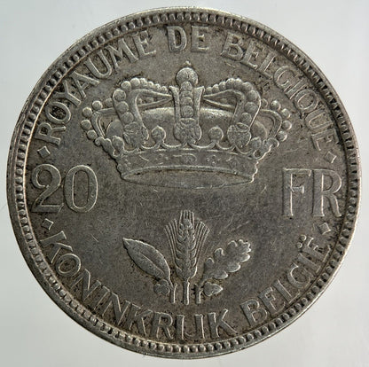 1935 Belgium 20 Francs Silver Coin | Very High Grade
