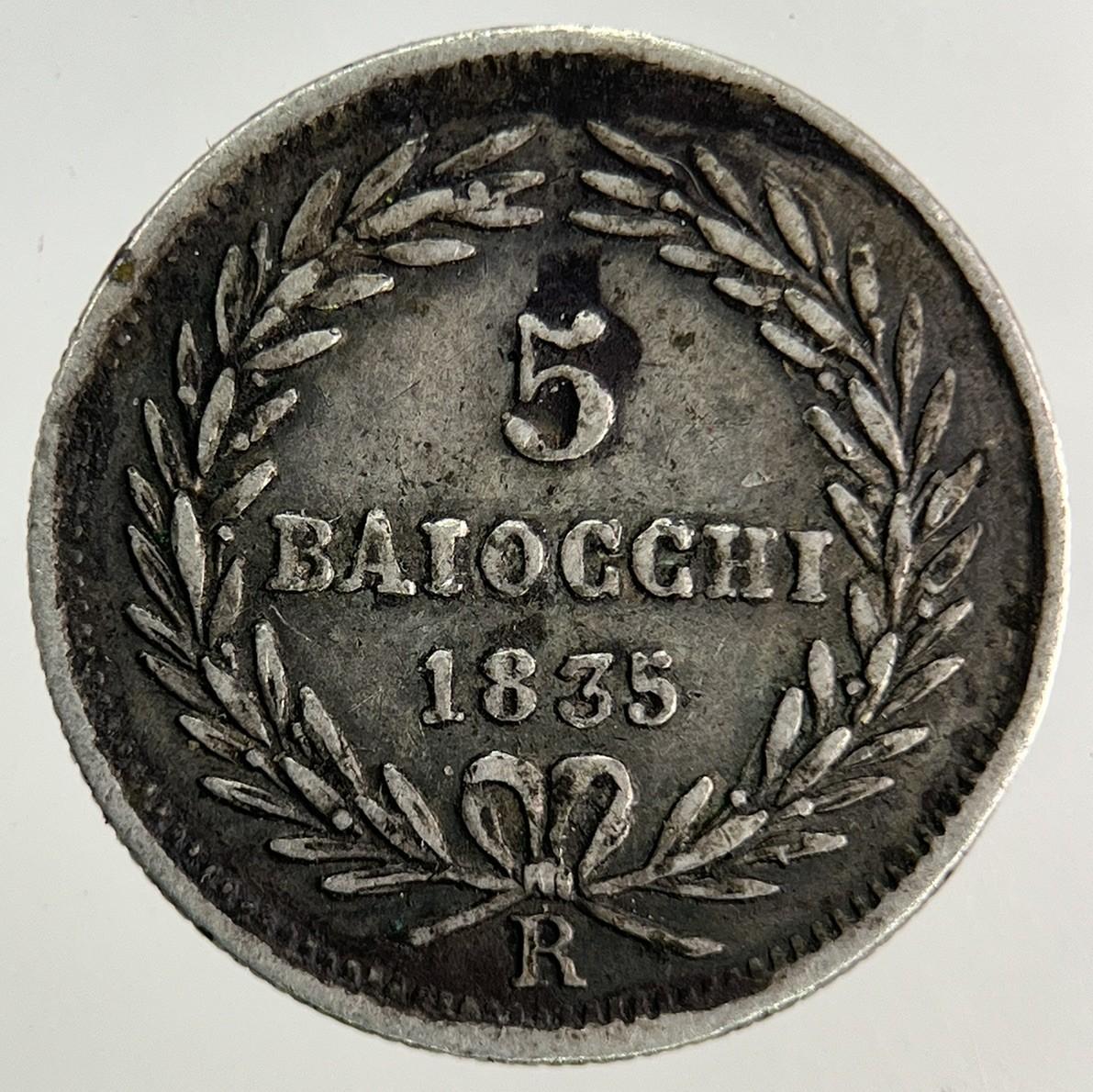 1835 Italy Papal States 5 Baiocchi Silver Coin | Very High Grade