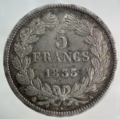 1833 France 5 Francs Silver Coin | Very High Grade