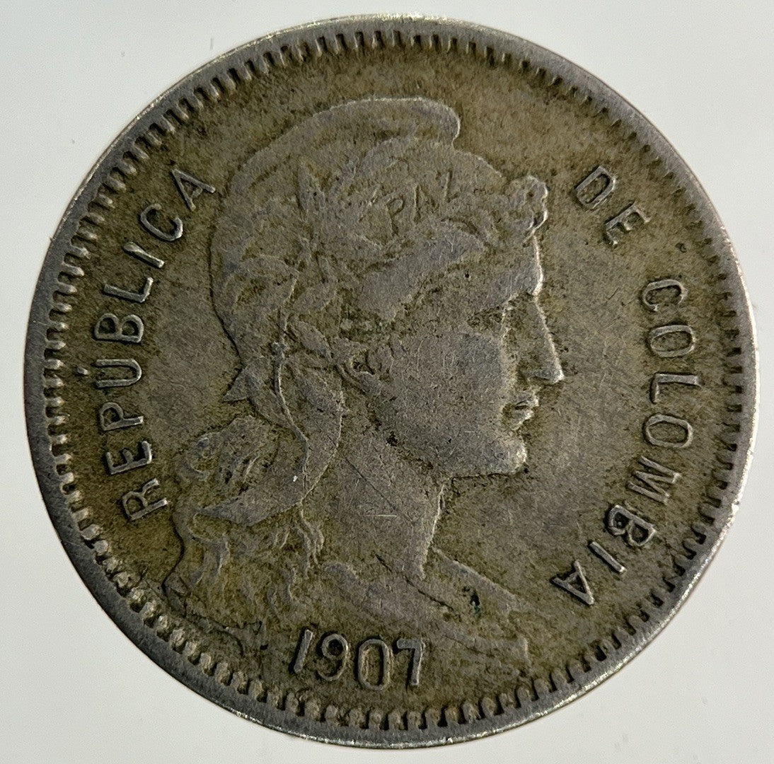 1907 Colombia 1 Peso Coin | Fine Collectable Grade