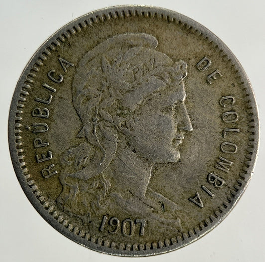 1907 Colombia 1 Peso Coin | Fine Collectable Grade