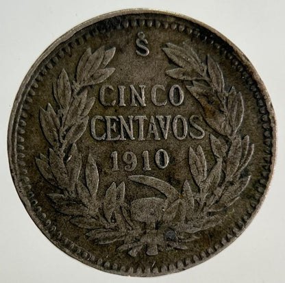 1910 Chile 5 Centavos Silver Coin | Fine Collectable Grade