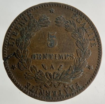 1890 France 5 Centimes Coin | Fine Collectable Grade