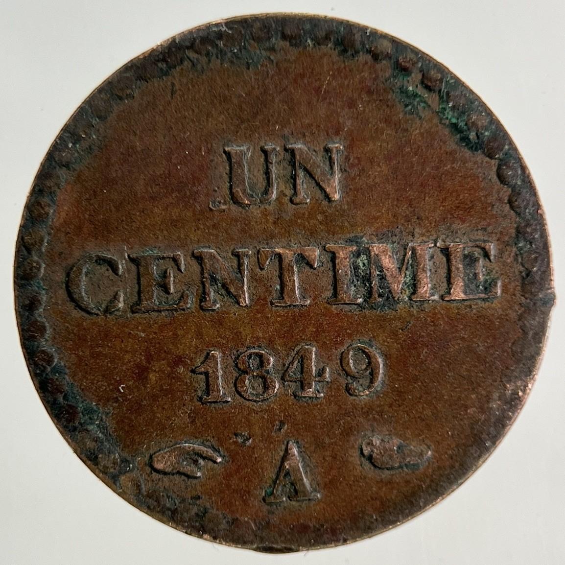 1849 France Un 1 Centime Coin | Fine Collectable Grade