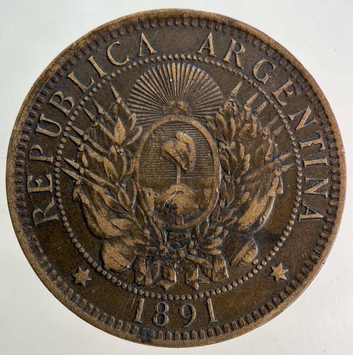 1891 Argentina 2 Dos Centavos Coin | Fine Collectable Grade
