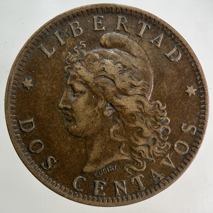 1891 Argentina 2 Dos Centavos Coin | Fine Collectable Grade
