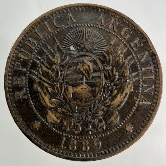 1889 Argentina 2 Dos Centavos Coin | Fine Collectable Grade