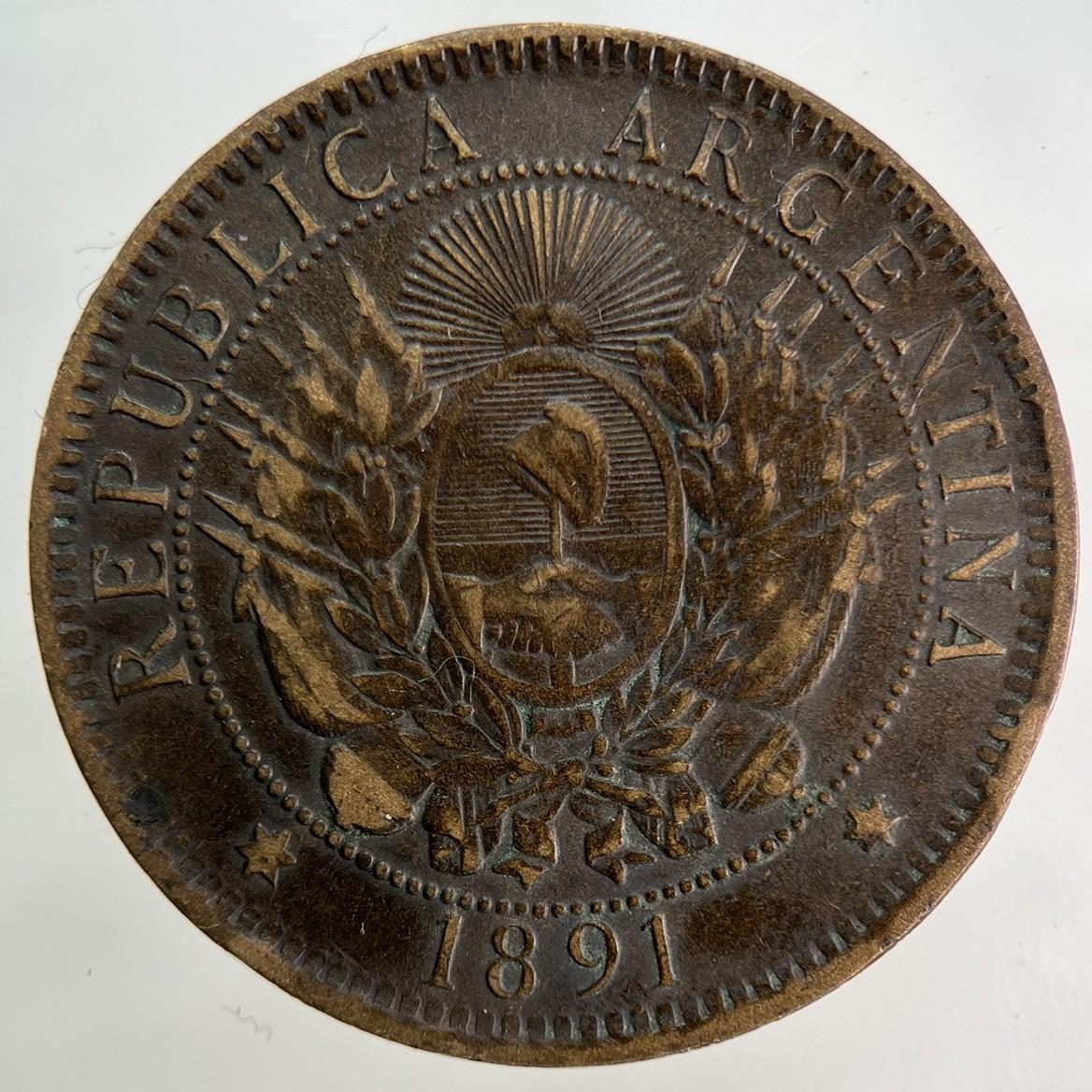 1891 Argentina 2 Dos Centavos Coin | Fine Collectable Grade