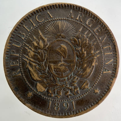 1891 Argentina 2 Dos Centavos Coin | Fine Collectable Grade