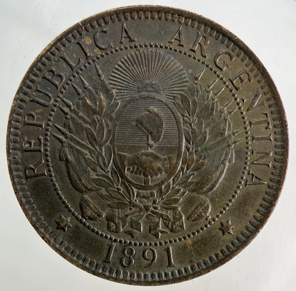 1891 Argentina 2 Dos Centavos Coin | Very High Grade