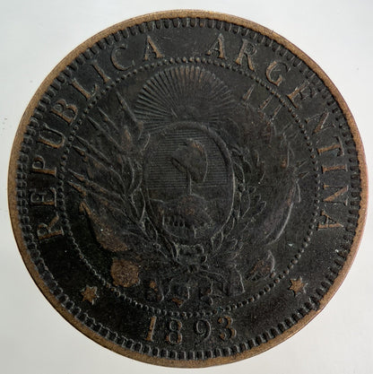 1893 Argentina 2 Dos Centavos Coin | Fine Collectable Grade