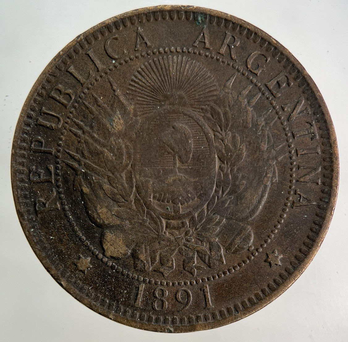 1891 Argentina 2 Dos Centavos Coin | Fine Collectable Grade
