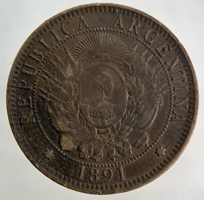 1891 Argentina 2 Dos Centavos Coin | Fine Collectable Grade